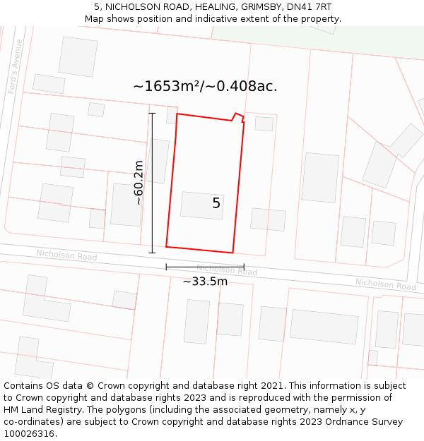 5, NICHOLSON ROAD, HEALING, GRIMSBY, DN41 7RT: Plot and title map