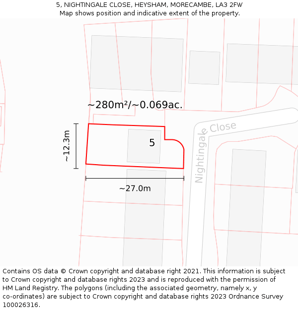 5, NIGHTINGALE CLOSE, HEYSHAM, MORECAMBE, LA3 2FW: Plot and title map