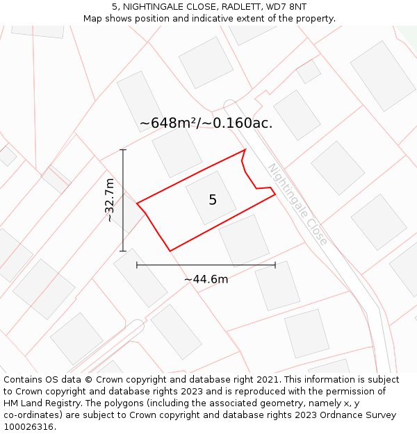 5, NIGHTINGALE CLOSE, RADLETT, WD7 8NT: Plot and title map