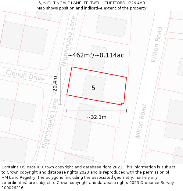 5, NIGHTINGALE LANE, FELTWELL, THETFORD, IP26 4AR: Plot and title map