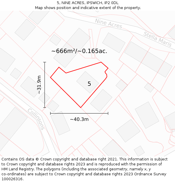 5, NINE ACRES, IPSWICH, IP2 0DL: Plot and title map
