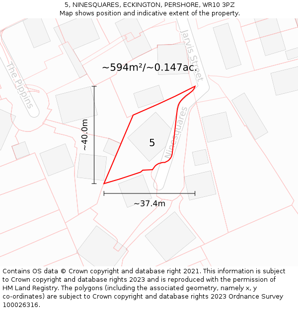 5, NINESQUARES, ECKINGTON, PERSHORE, WR10 3PZ: Plot and title map