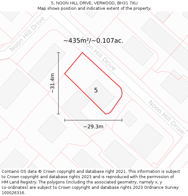 5, NOON HILL DRIVE, VERWOOD, BH31 7XU: Plot and title map