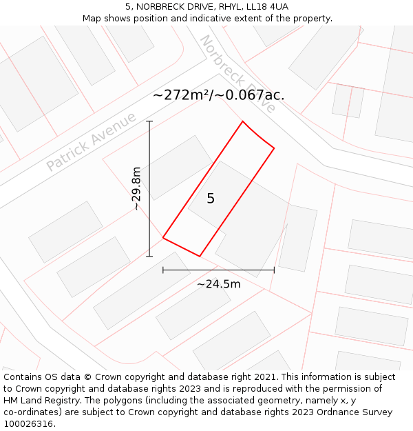 5, NORBRECK DRIVE, RHYL, LL18 4UA: Plot and title map