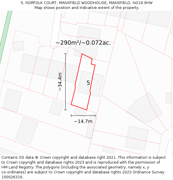 5, NORFOLK COURT, MANSFIELD WOODHOUSE, MANSFIELD, NG19 9HW: Plot and title map