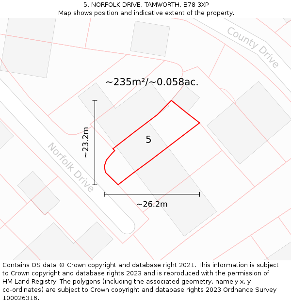 5, NORFOLK DRIVE, TAMWORTH, B78 3XP: Plot and title map