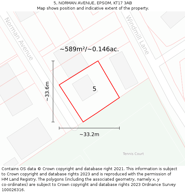 5, NORMAN AVENUE, EPSOM, KT17 3AB: Plot and title map