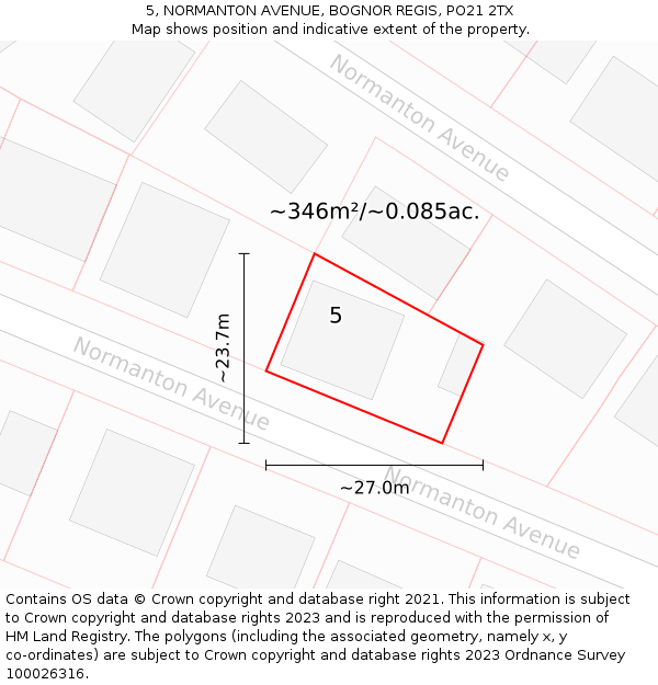 5, NORMANTON AVENUE, BOGNOR REGIS, PO21 2TX: Plot and title map