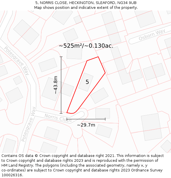 5, NORRIS CLOSE, HECKINGTON, SLEAFORD, NG34 9UB: Plot and title map