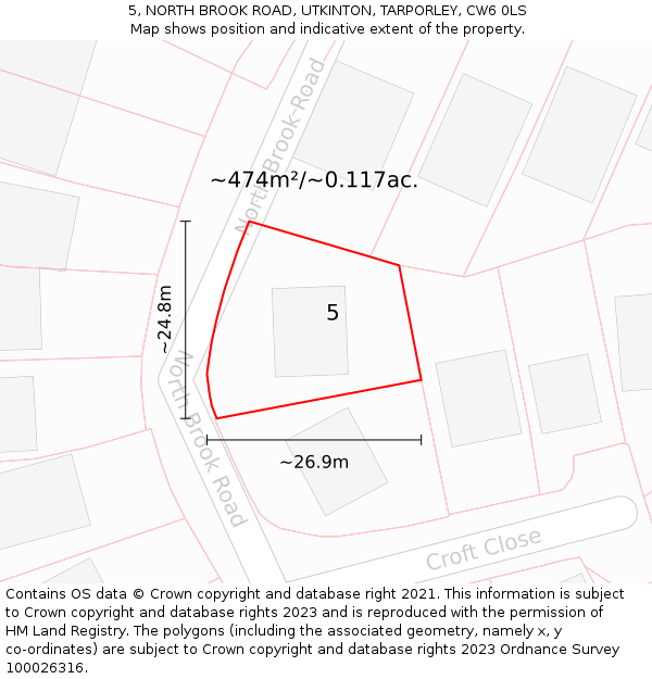 5, NORTH BROOK ROAD, UTKINTON, TARPORLEY, CW6 0LS: Plot and title map