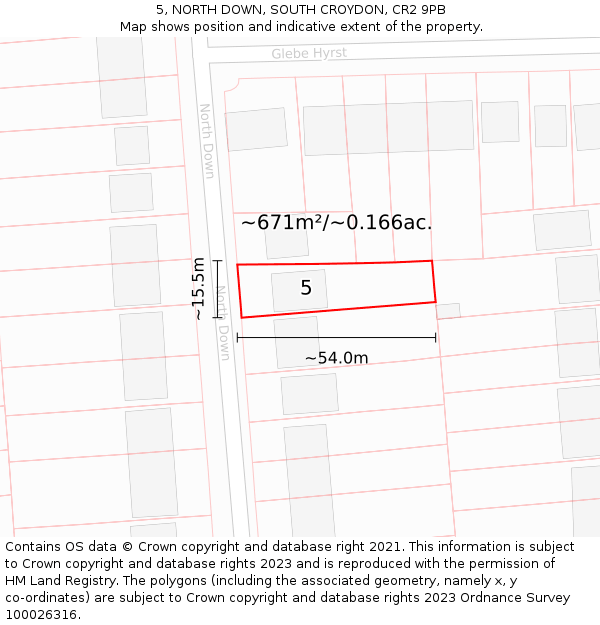 5, NORTH DOWN, SOUTH CROYDON, CR2 9PB: Plot and title map