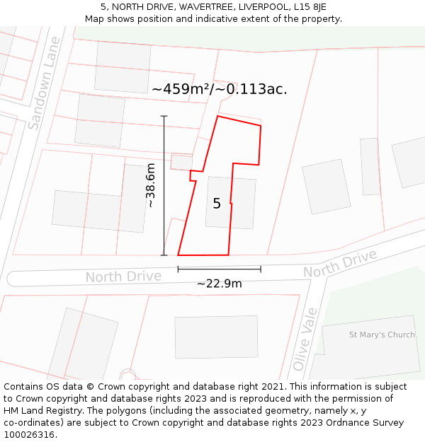 5, NORTH DRIVE, WAVERTREE, LIVERPOOL, L15 8JE: Plot and title map