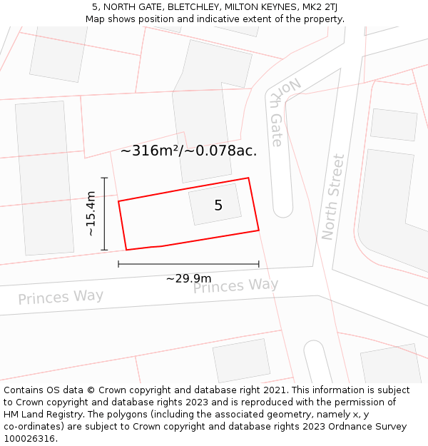 5, NORTH GATE, BLETCHLEY, MILTON KEYNES, MK2 2TJ: Plot and title map