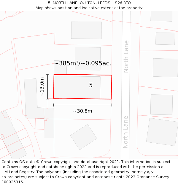 5, NORTH LANE, OULTON, LEEDS, LS26 8TQ: Plot and title map