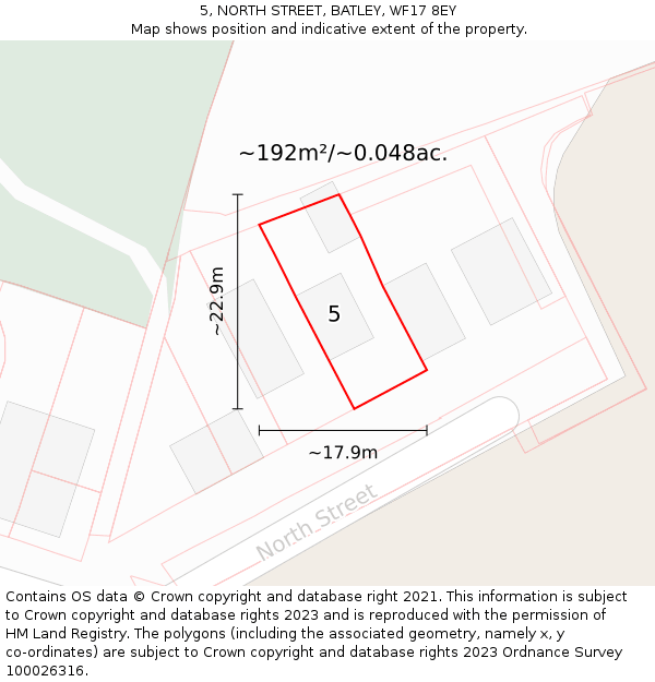 5, NORTH STREET, BATLEY, WF17 8EY: Plot and title map
