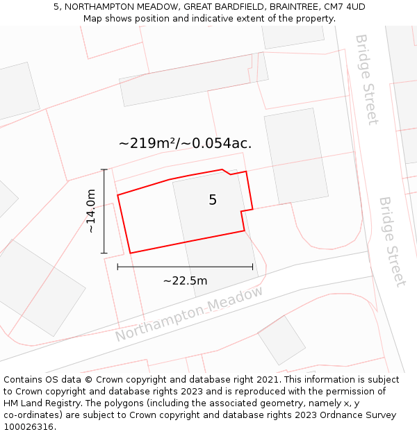 5, NORTHAMPTON MEADOW, GREAT BARDFIELD, BRAINTREE, CM7 4UD: Plot and title map