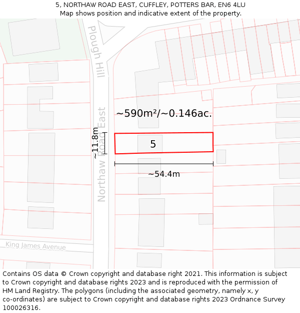 5, NORTHAW ROAD EAST, CUFFLEY, POTTERS BAR, EN6 4LU: Plot and title map