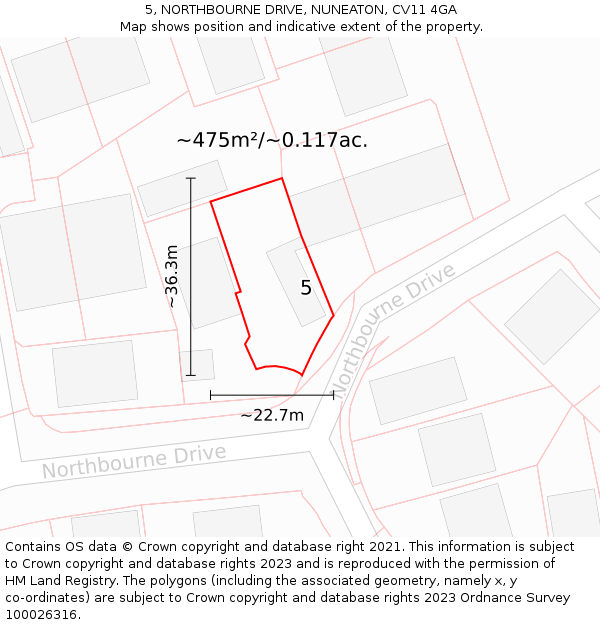 5, NORTHBOURNE DRIVE, NUNEATON, CV11 4GA: Plot and title map