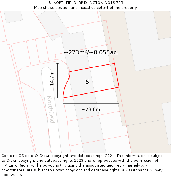 5, NORTHFIELD, BRIDLINGTON, YO16 7EB: Plot and title map