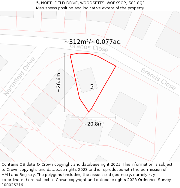 5, NORTHFIELD DRIVE, WOODSETTS, WORKSOP, S81 8QF: Plot and title map