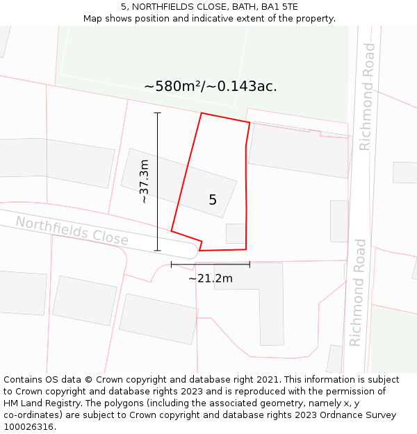 5, NORTHFIELDS CLOSE, BATH, BA1 5TE: Plot and title map