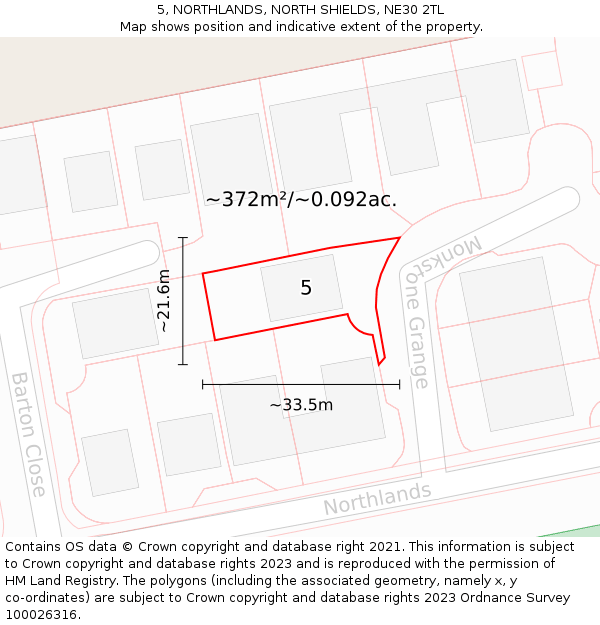 5, NORTHLANDS, NORTH SHIELDS, NE30 2TL: Plot and title map