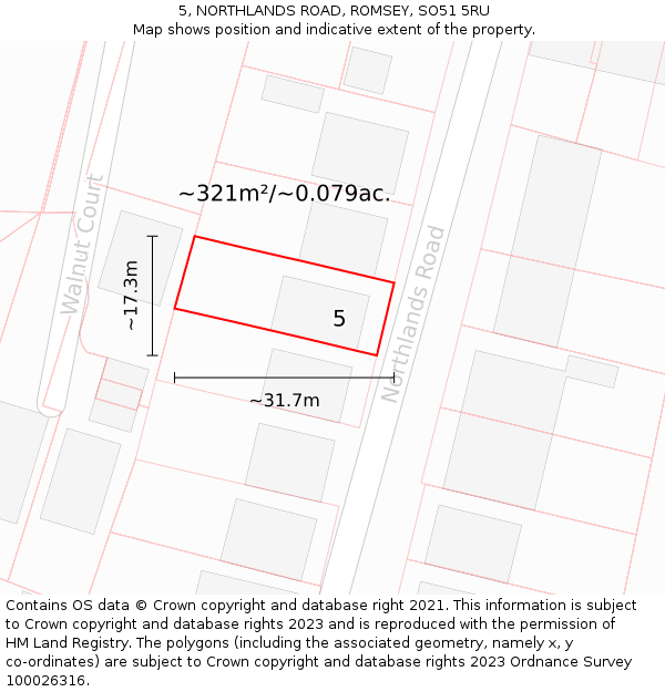 5, NORTHLANDS ROAD, ROMSEY, SO51 5RU: Plot and title map