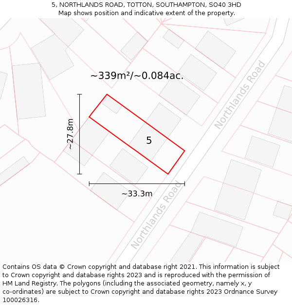 5, NORTHLANDS ROAD, TOTTON, SOUTHAMPTON, SO40 3HD: Plot and title map