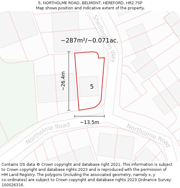 5, NORTHOLME ROAD, BELMONT, HEREFORD, HR2 7SP: Plot and title map