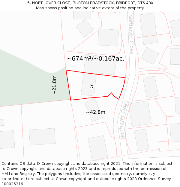 5, NORTHOVER CLOSE, BURTON BRADSTOCK, BRIDPORT, DT6 4RX: Plot and title map