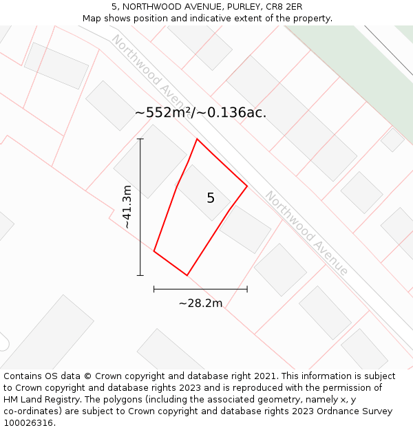 5, NORTHWOOD AVENUE, PURLEY, CR8 2ER: Plot and title map