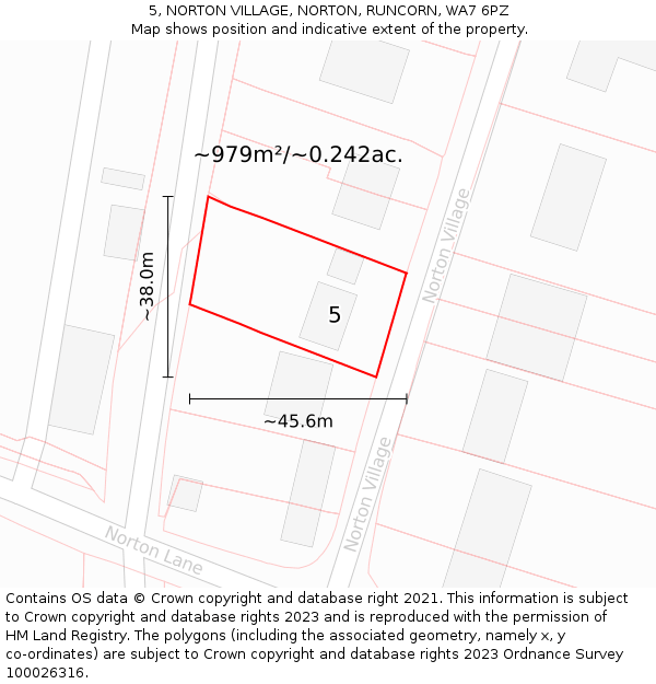 5, NORTON VILLAGE, NORTON, RUNCORN, WA7 6PZ: Plot and title map