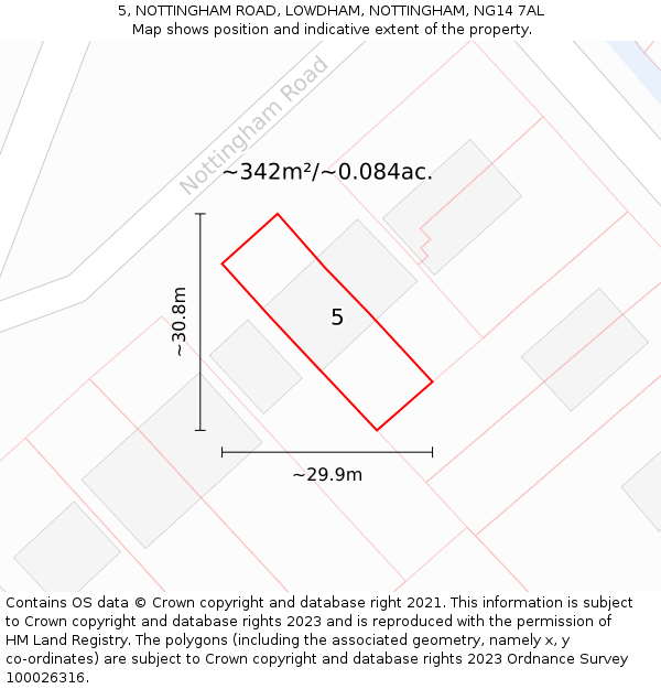 5, NOTTINGHAM ROAD, LOWDHAM, NOTTINGHAM, NG14 7AL: Plot and title map