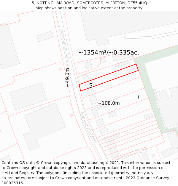 5, NOTTINGHAM ROAD, SOMERCOTES, ALFRETON, DE55 4HQ: Plot and title map