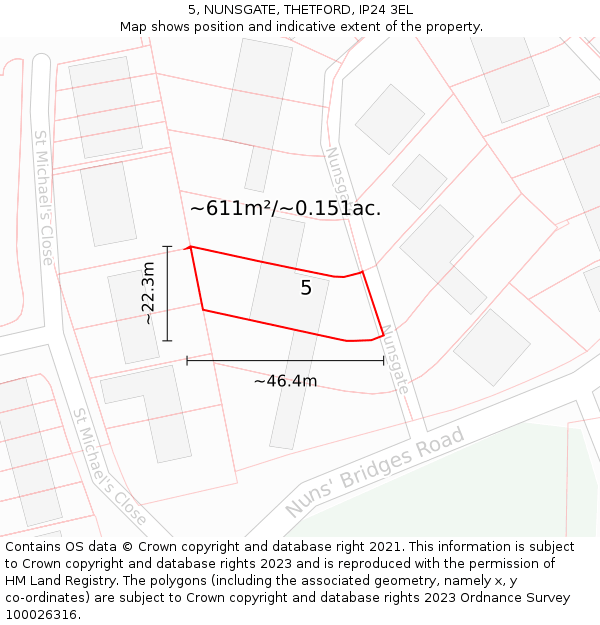 5, NUNSGATE, THETFORD, IP24 3EL: Plot and title map