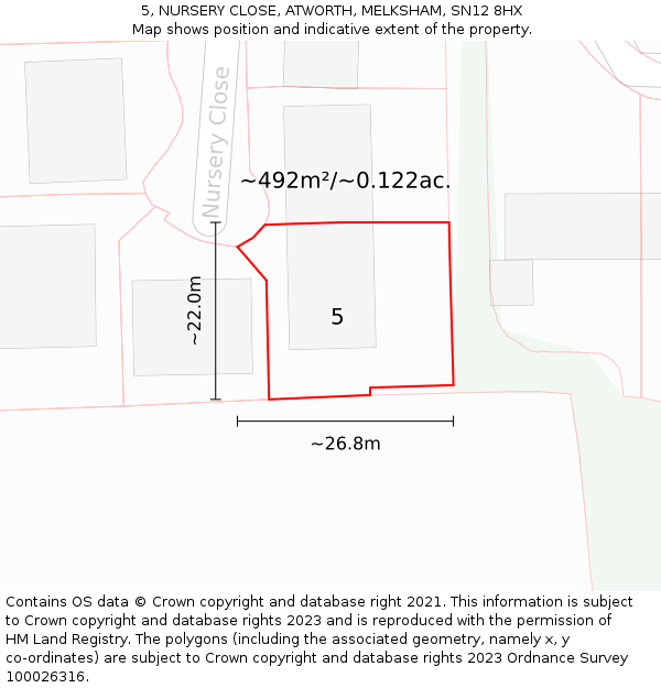 5, NURSERY CLOSE, ATWORTH, MELKSHAM, SN12 8HX: Plot and title map