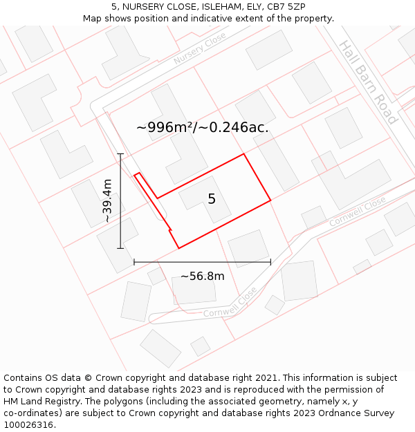 5, NURSERY CLOSE, ISLEHAM, ELY, CB7 5ZP: Plot and title map