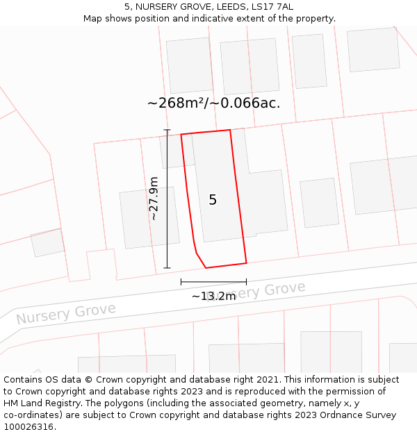 5, NURSERY GROVE, LEEDS, LS17 7AL: Plot and title map