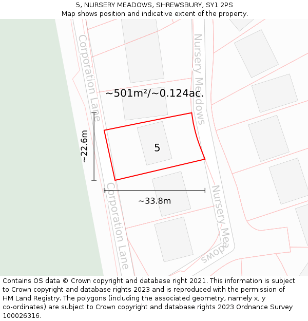 5, NURSERY MEADOWS, SHREWSBURY, SY1 2PS: Plot and title map