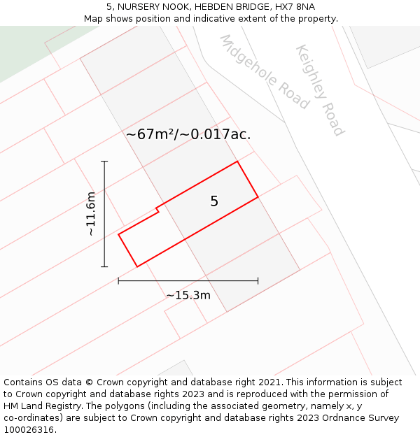 5, NURSERY NOOK, HEBDEN BRIDGE, HX7 8NA: Plot and title map