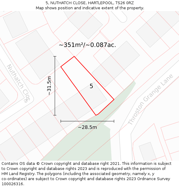 5, NUTHATCH CLOSE, HARTLEPOOL, TS26 0RZ: Plot and title map