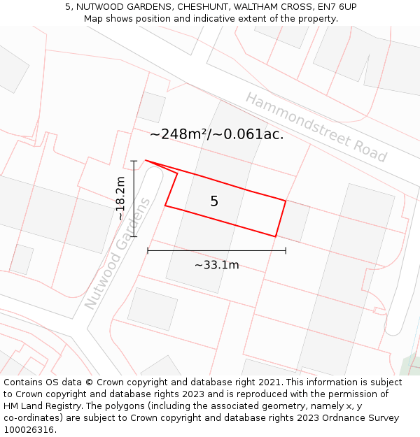 5, NUTWOOD GARDENS, CHESHUNT, WALTHAM CROSS, EN7 6UP: Plot and title map