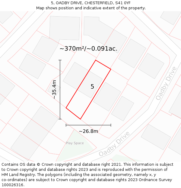 5, OADBY DRIVE, CHESTERFIELD, S41 0YF: Plot and title map