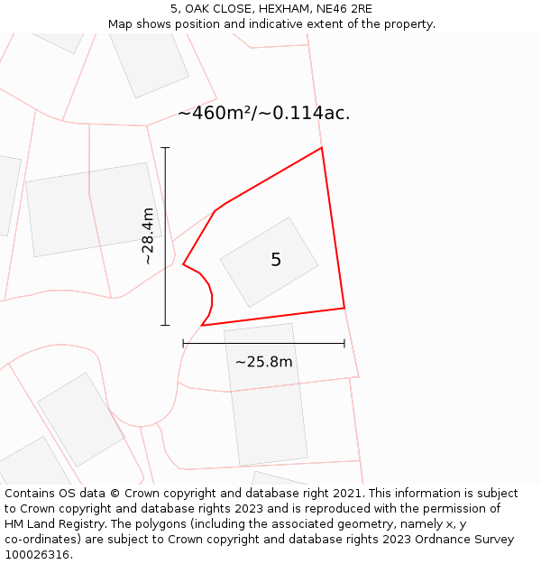 5, OAK CLOSE, HEXHAM, NE46 2RE: Plot and title map