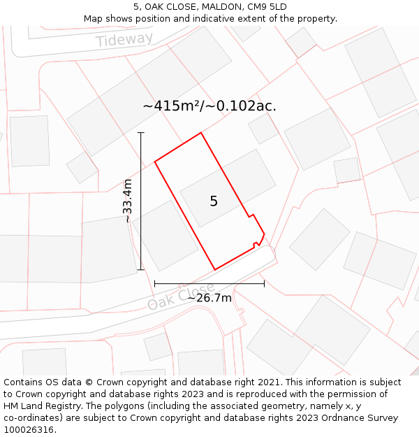 5, OAK CLOSE, MALDON, CM9 5LD: Plot and title map