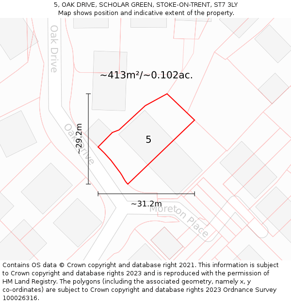 5, OAK DRIVE, SCHOLAR GREEN, STOKE-ON-TRENT, ST7 3LY: Plot and title map