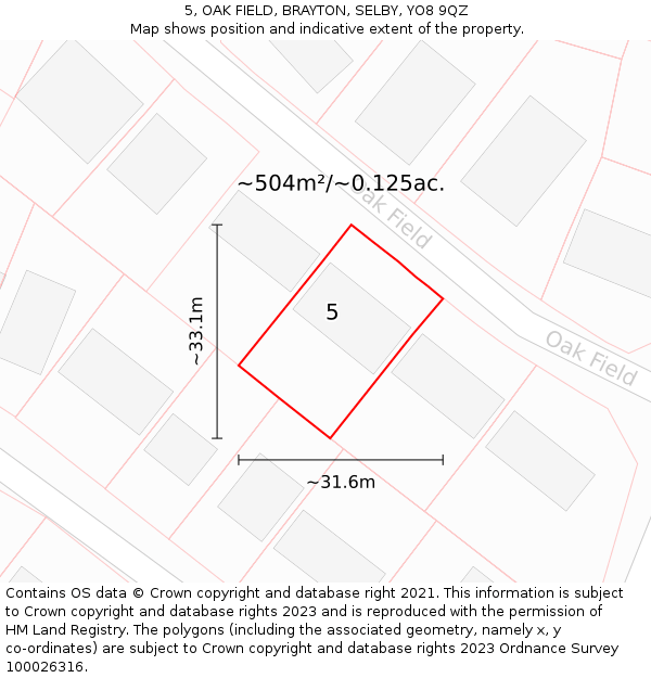 5, OAK FIELD, BRAYTON, SELBY, YO8 9QZ: Plot and title map