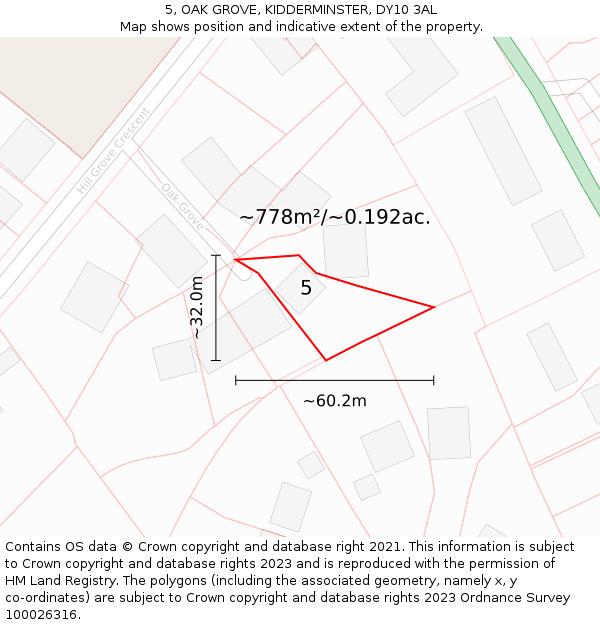 5, OAK GROVE, KIDDERMINSTER, DY10 3AL: Plot and title map