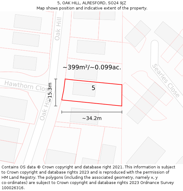 5, OAK HILL, ALRESFORD, SO24 9JZ: Plot and title map