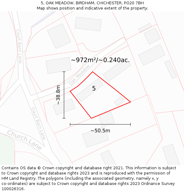 5, OAK MEADOW, BIRDHAM, CHICHESTER, PO20 7BH: Plot and title map